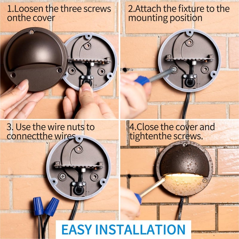 BTNHPLite LED Low Voltage Deck Lights 2700K Landscape Railing Fence Light 180LM 12-24V AC/DC Aluminum Housing Outdoor Step Lights IP65 with Wire Nuts 4FT Corded ORB Finish 3.74 Inch Diameter 6-Pack - Image 4